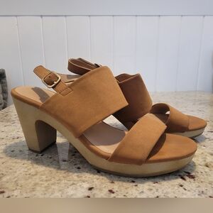 Old Navy Women's Faux Suede Chunky Heel Double Strap Sling Back Sandals 8 Brown